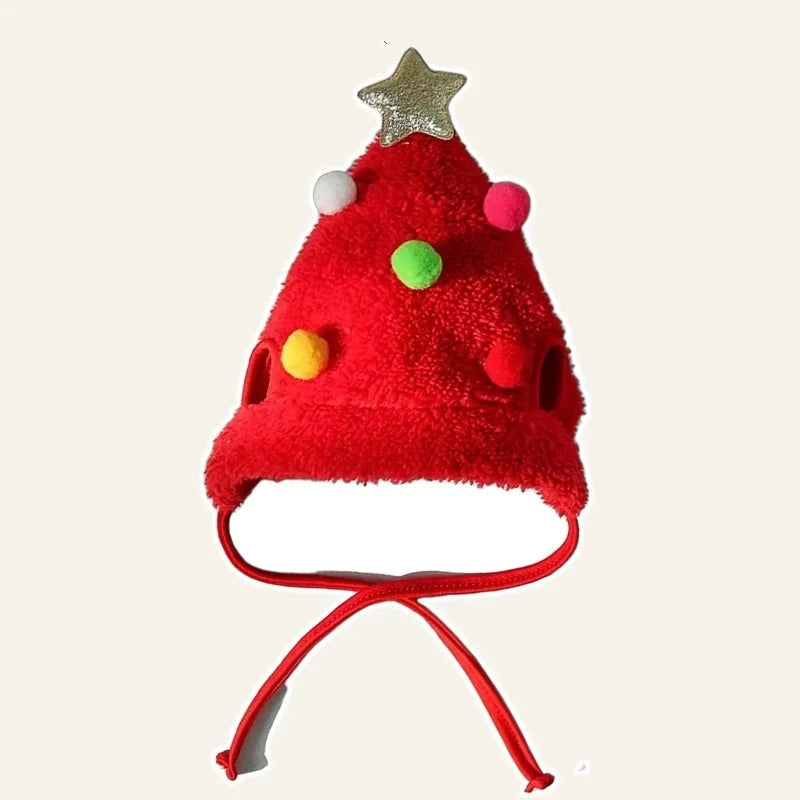 Red Christmas tree dog hat, size L