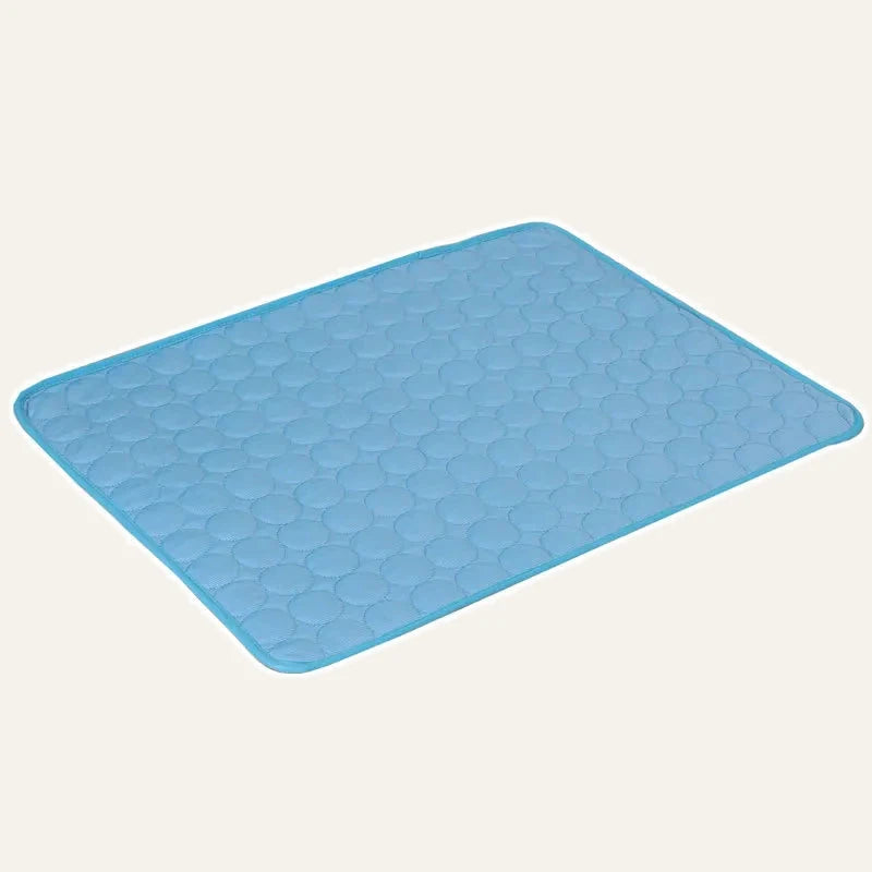 Blue ice-silk dog cooling mat with its original quilted pattern