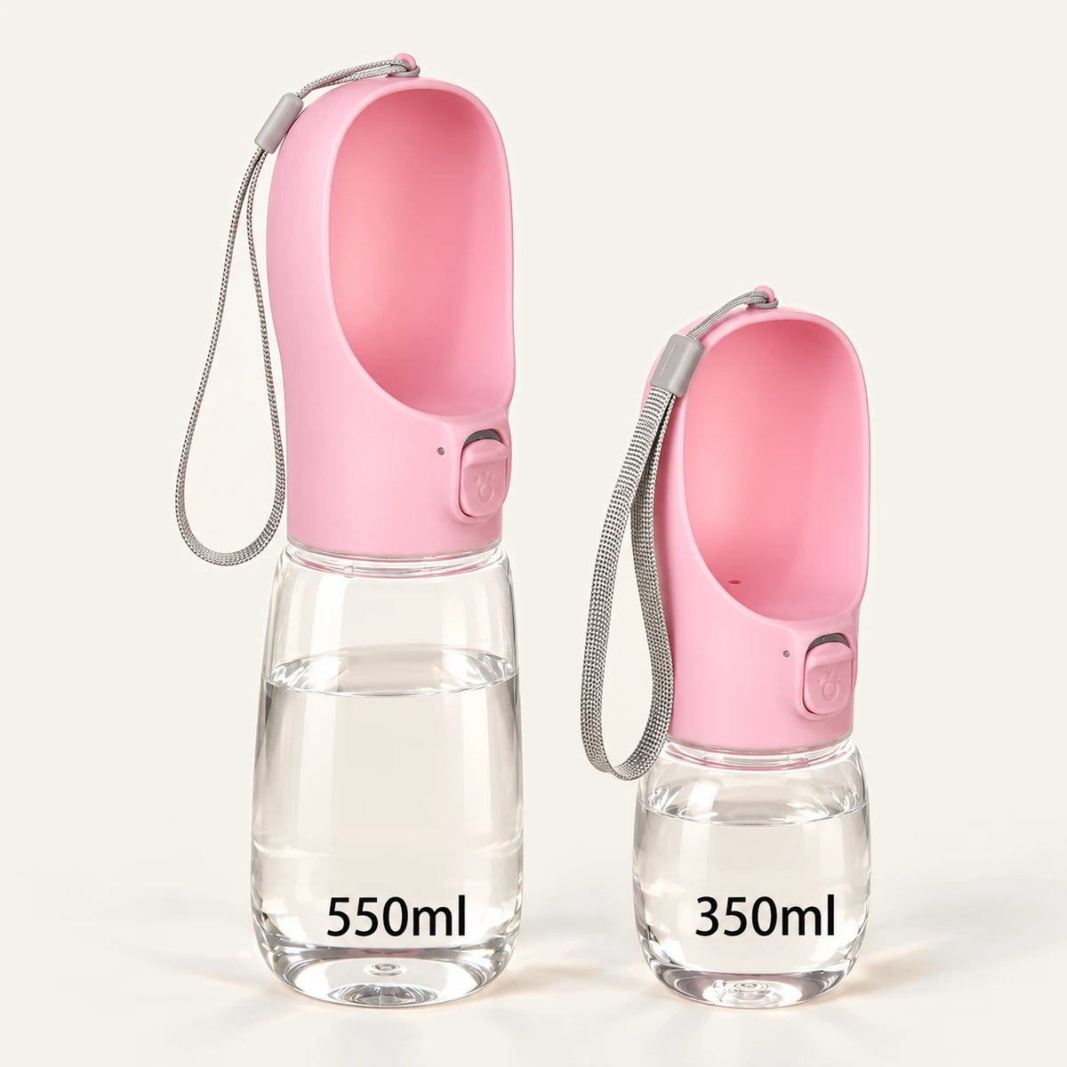 Portable Dog Water Bottle in Pink, 550 ml and 350 ml
