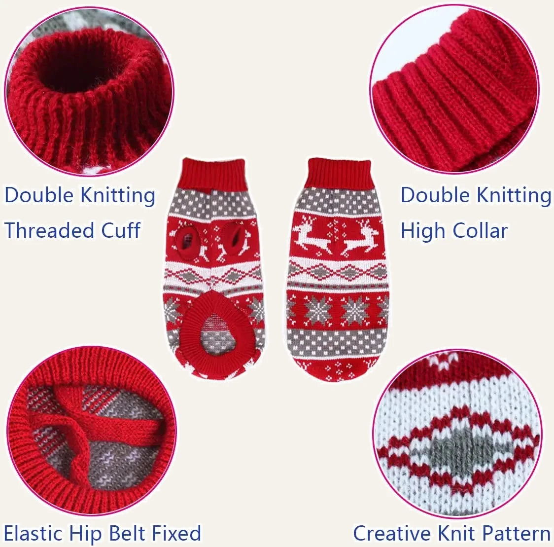 Reindeer Christmas Sweater for Medium & Large Dogs