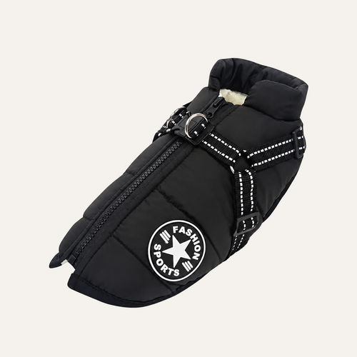 All-Weather Dog Jacket with Built-In Harness in Black