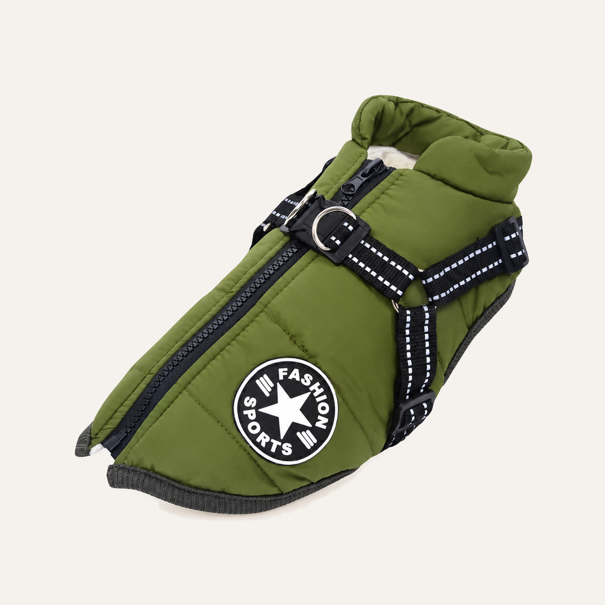 All-Weather Dog Jacket with Built-In Harness in Green