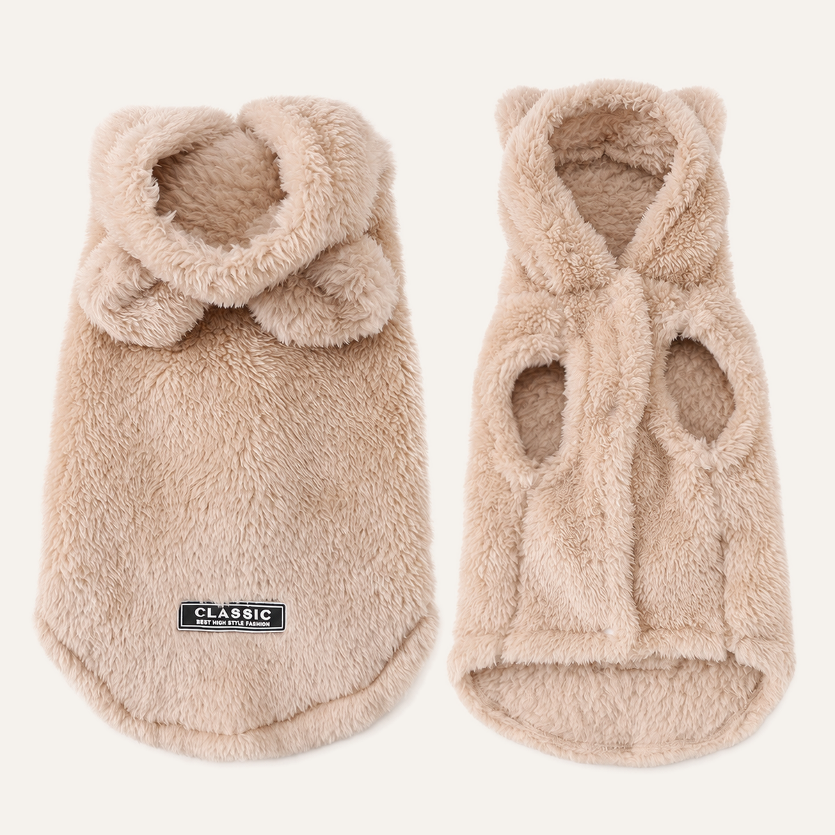 Plush Fleece Dog Hoodie in Beige