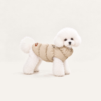 Soft Padded Winter Dog Coat worn by a dog on a warm neutral studio background